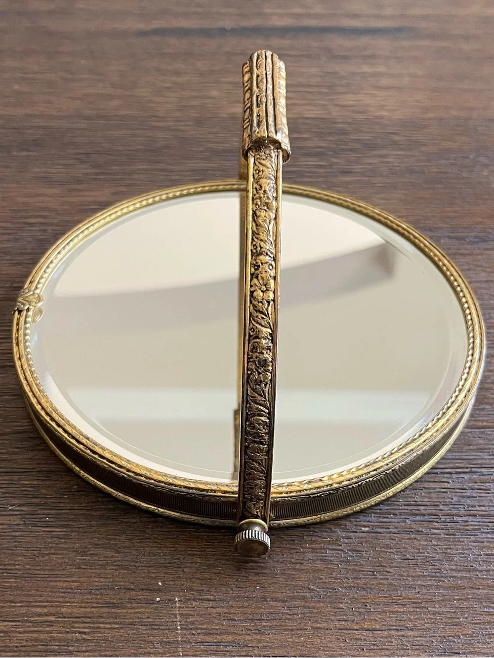 Vintage | Gold Brass Filagree Hinged Vanity Mirror | Double-Sided | Beveled